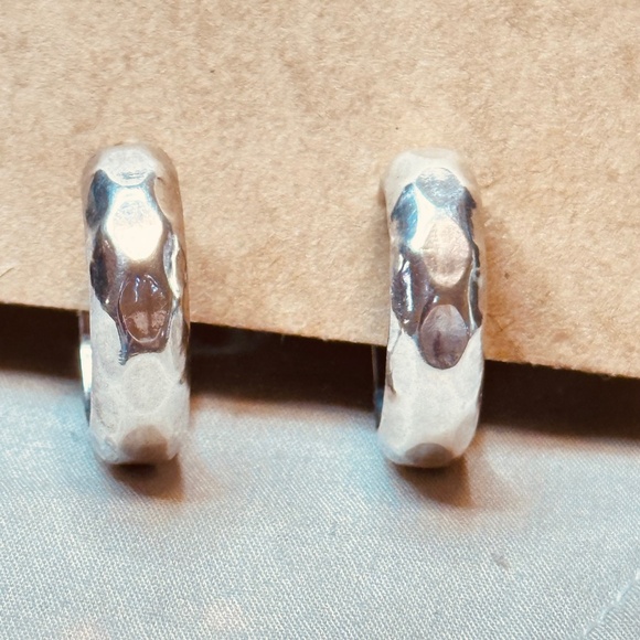 925 Sterling Silver Hoop Earrings Post Back Honeycomb Design - Picture 4 of 9